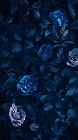 Deep Blue Floral Garden. Nocturnal Blooms in Monochromatic Palette.
