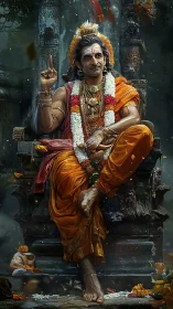 Smiling temple sage throws light with a single raised finger