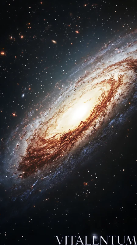 Inclined barred spiral galaxy with turbulent dust lanes.