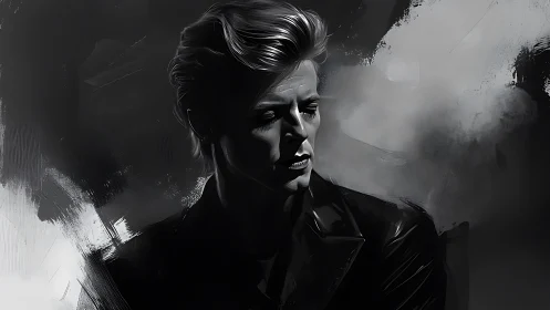 Monochrome digital portrait of man in dramatic side light