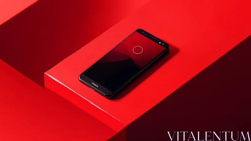 Smartphone lounges on red geometric stage, waiting to glow