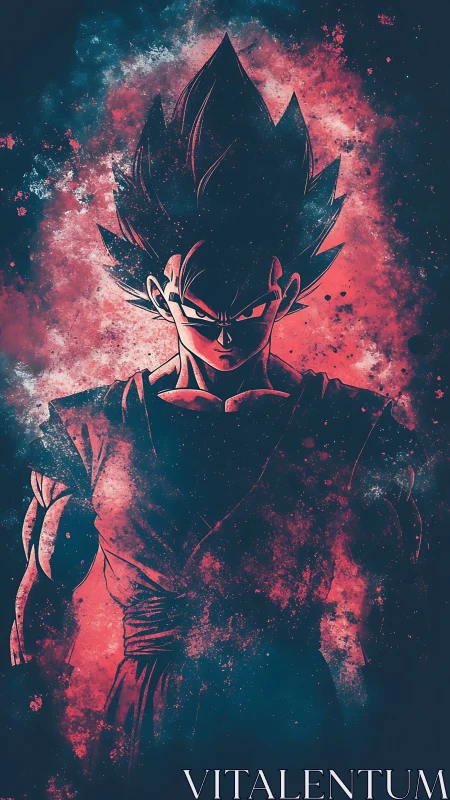 Cosmic warrior ignites within a storm of crimson stardust.