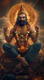 Radiant warrior sage enthroned in blazing divine aureole.