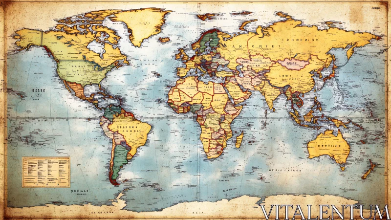 Political world map with vintage coloration and labels.