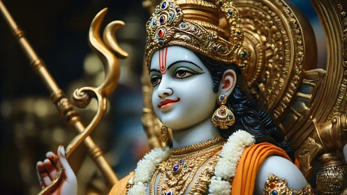 Regal Hindu deity statue adorned with golden ornaments.