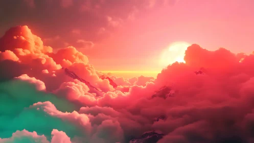 Dreamy sunset clouds glowing in soft pink and gold light.