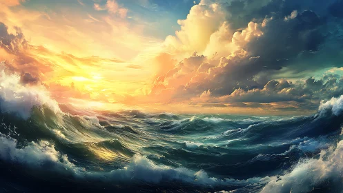 Glowing ocean waves welcoming the day beneath radiant skies.