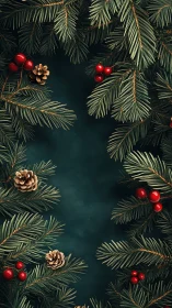 Evergreen holiday branches gently frame a cozy winter space