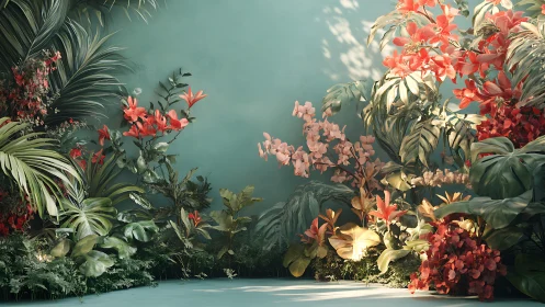 Tropical Botanical Composition with Architectural Staging and Luminous Interplay.