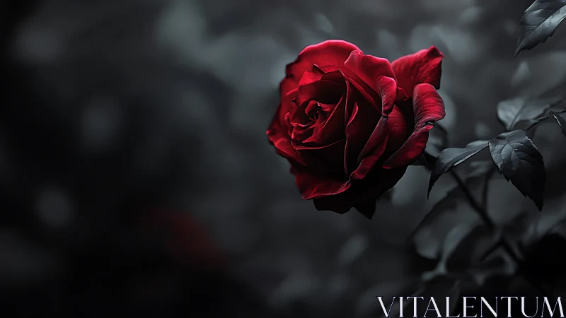 Crimson Bloom Cuts Through Monochrome Shadows.