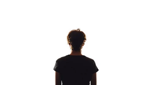 High-key minimalist portrait silhouette from behind perspective.