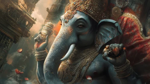 Elephant-headed deity rendered in ornate digital detail