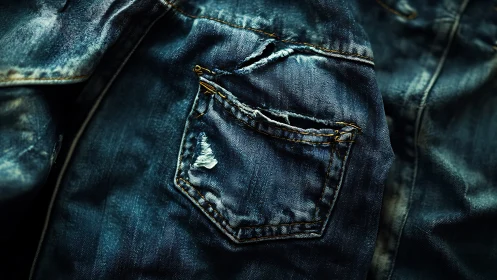 Distressed Denim Pocket Detail with Worn Edges