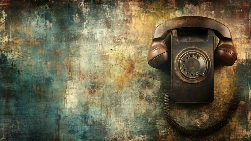Vintage rotary telephone on distressed textured background.