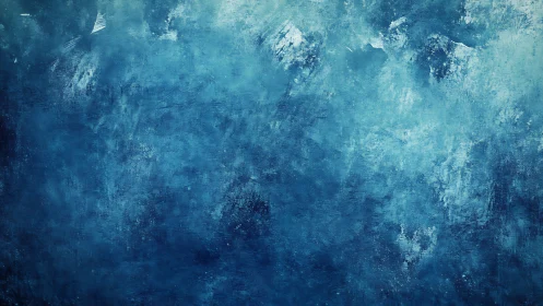 Textured cyan-blue pigment field with layered abstractions.