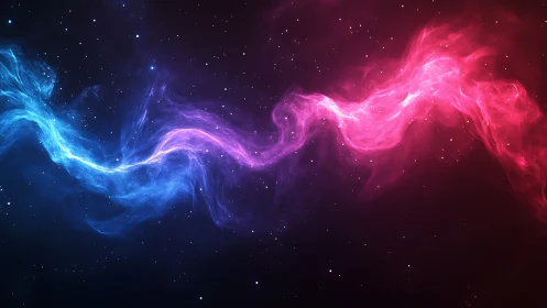Blue and red nebula streams crossing in deep star field.