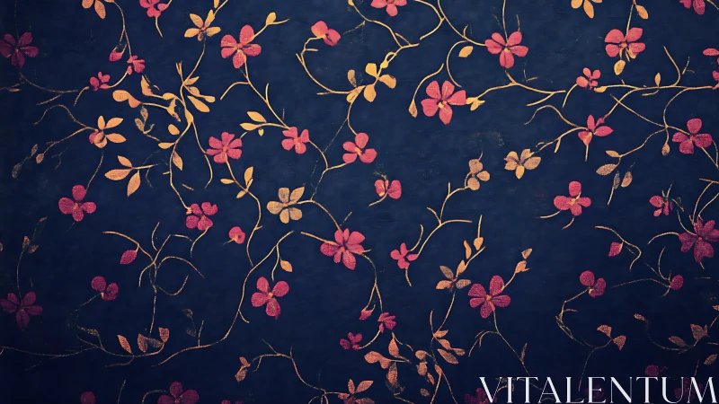 Botanical Ornamental Pattern: Floral Motifs Against Deep Navy Ground.