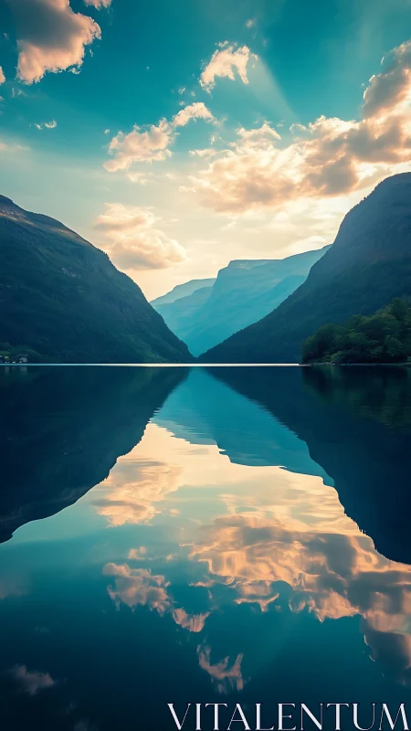 Mirror-still fjord gateway catching cotton sky echoes.