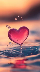 Crystalline Heart Emerging from Water Splash.