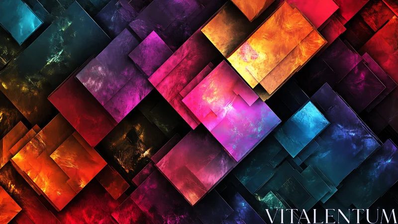 Vibrant geometric abstract art with glowing colored rectangles.