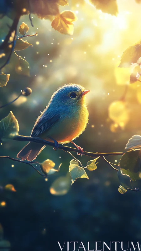 Golden morning light gently cradles a tiny songbird