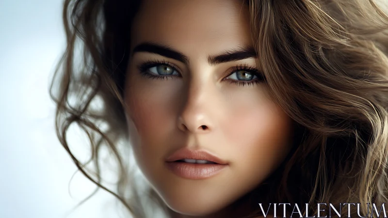 Storm-lit gaze and windswept hair in soft luminous focus.