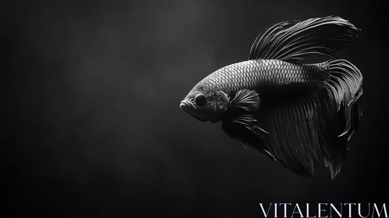 Monochrome betta fish study in high-contrast negative space.