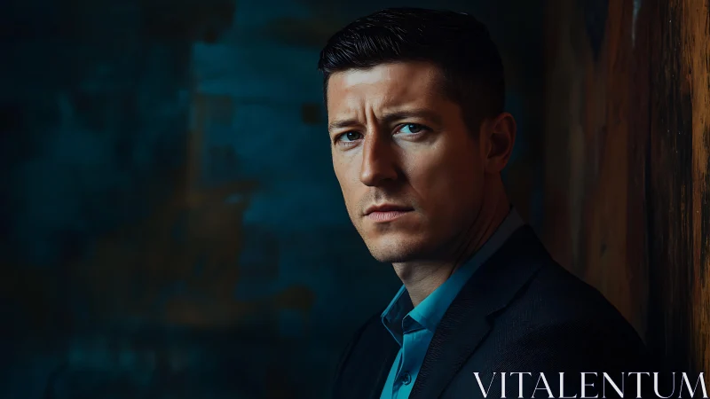 Cinematic low key portrait with directional teal orange lighting.