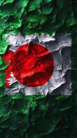 Textured impasto reinterpretation of Japan flag on green field