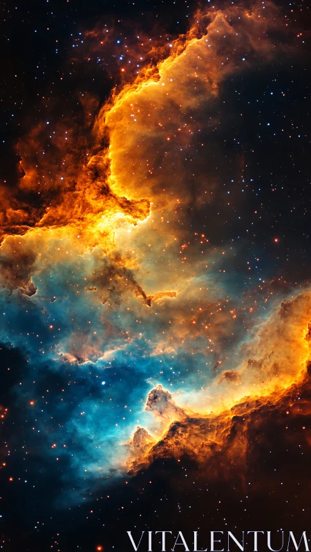 Digital nebula strata with luminous stellar dust contours.