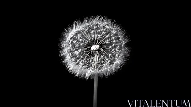 Dandelion seed head glows in sharp monochrome detail.