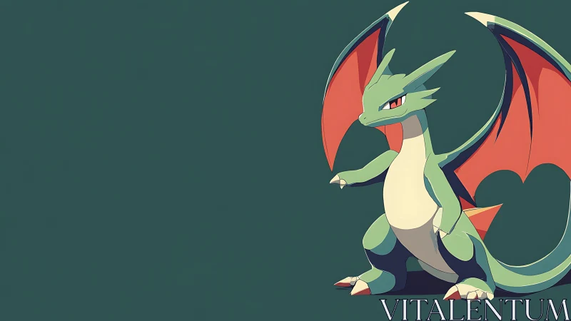 Dragon-like creature stands poised on minimalist teal field.