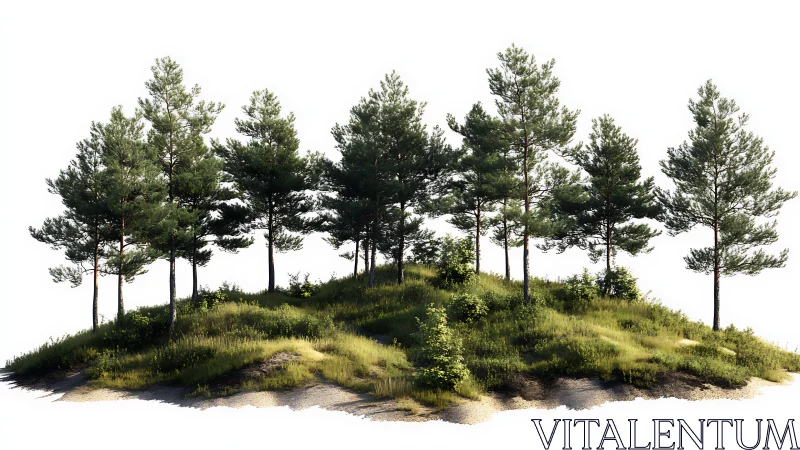 Pine forest ecosystem rendered with terrain elevation and vegetation density variation