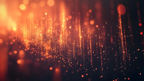 Glowing Orange Light Particles Abstract Art with Vertical Streaks.