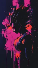 Neon warrior silhouette ignites against electric cosmos stain.