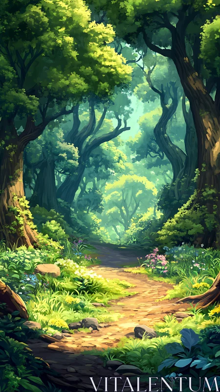 Enchanted Forest Pathway Rendered Through Digital Painting