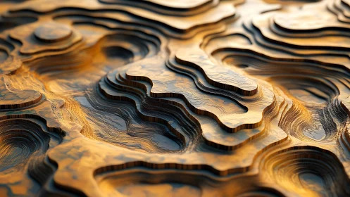 Layered topographic relief in warm metallic 3D surfaces.