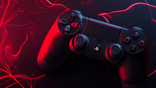 Gaming Controller Illuminated by Neon Red Energy Waves