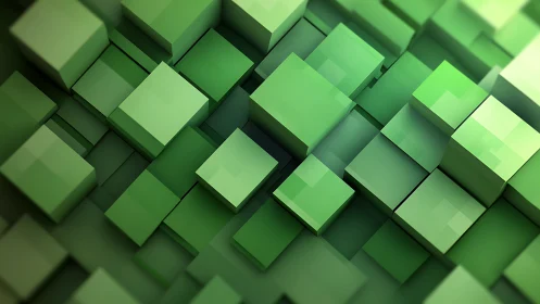 Isometric green voxel cubes with layered depth and soft light