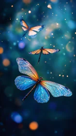 Bioluminescent dragonflies in bokeh-saturated nocturnal airflow.