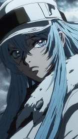 Snowbound anime soldier rendered in high-contrast cel shading