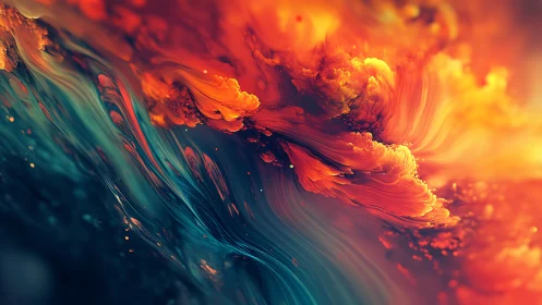 Glowing cosmic waves of teal and firelight swirling together.