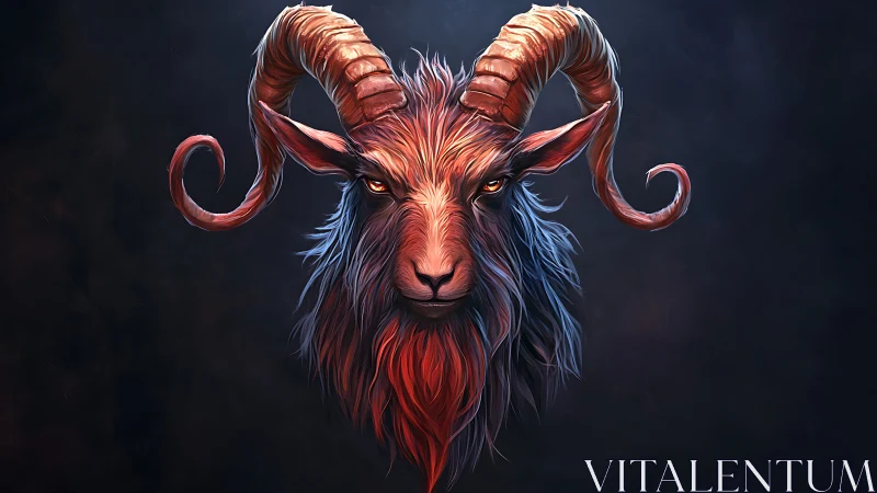 Bioluminescent horned goat portrait with neon rim lighting