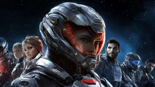 Armored space squad stands united against the silent void