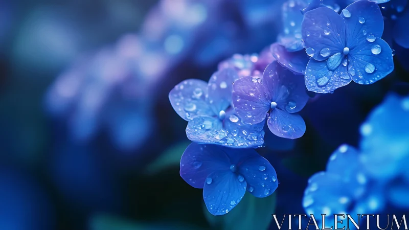 Dewdrop Dancers: Blue Petals Wearing Morning's Liquid Jewelry