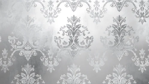 Elegant silver damask wallpaper pattern with vintage baroque style.