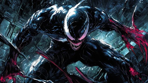 Symbiotic creature lunging in biomechanical urban environment