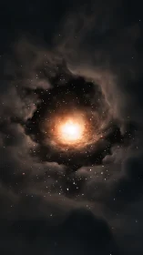 Stellar vortex glows through dark cosmic clouds in deep space