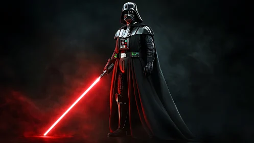 Midnight warlord cloaked in neon crimson starlight stance.