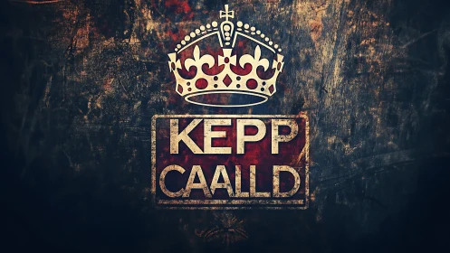Distressed crown emblem with altered KEEP CALM style text.
